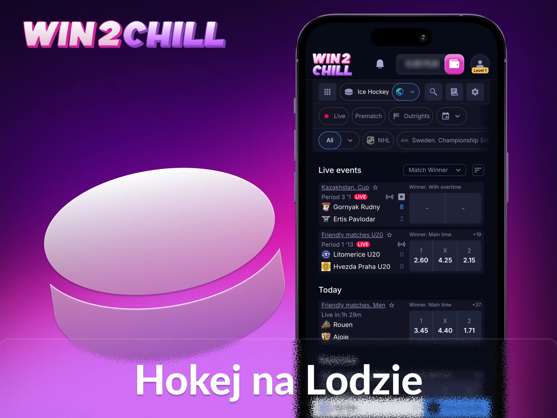 Zacznij obstawiać ligi hokejowe w aplikacji sportowej Win2Chill.