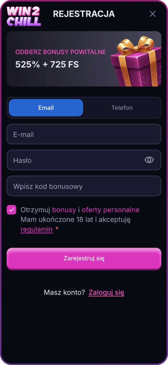 Utwórz konto w aplikacji Win2Chill.