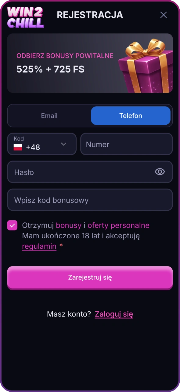 Utwórz konto w aplikacji Win2Chill.