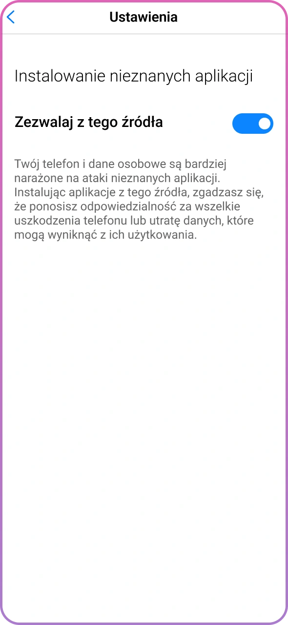 Zezwól na instalację aplikacji Win2Chill z nieznanych źródeł.