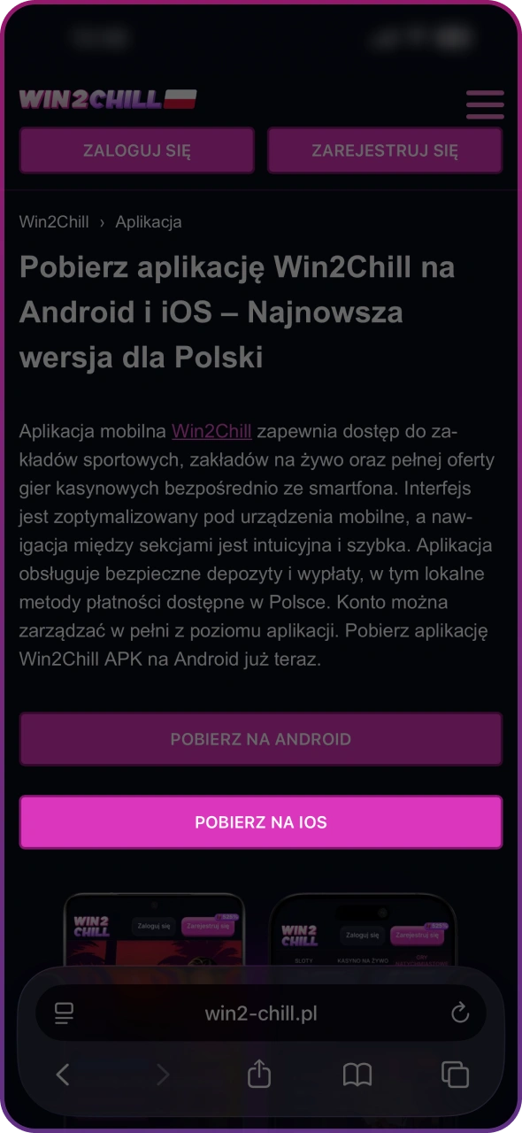 Kliknij przycisk Pobierz dla iOS na Win2Chill.
