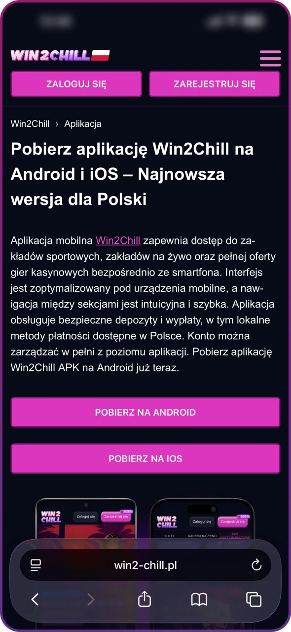 Otwórz oficjalną stronę Win2Chill w przeglądarce Safari.
