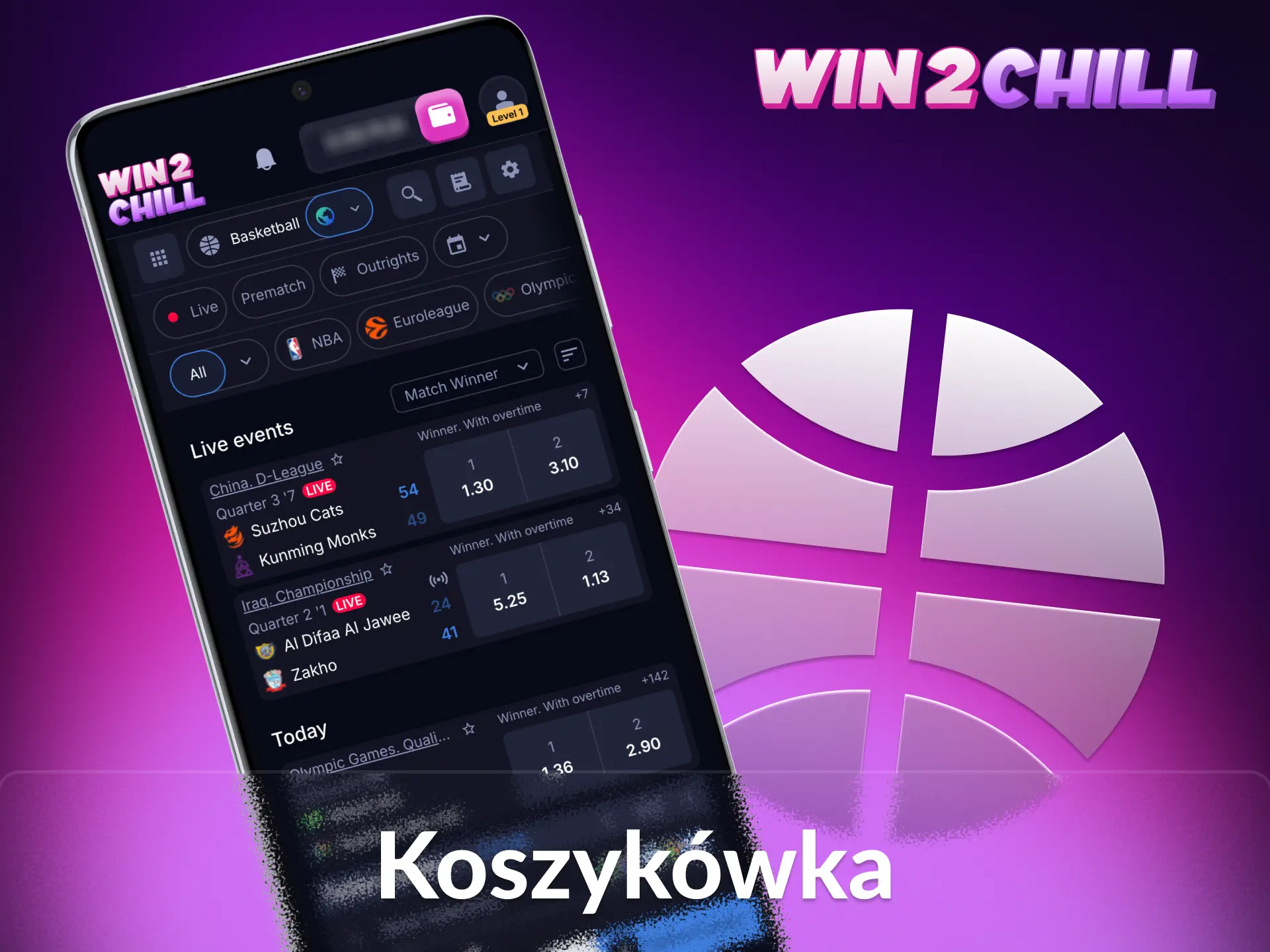 Ciesz się zakładami na koszykówkę w aplikacji Win2Chill.