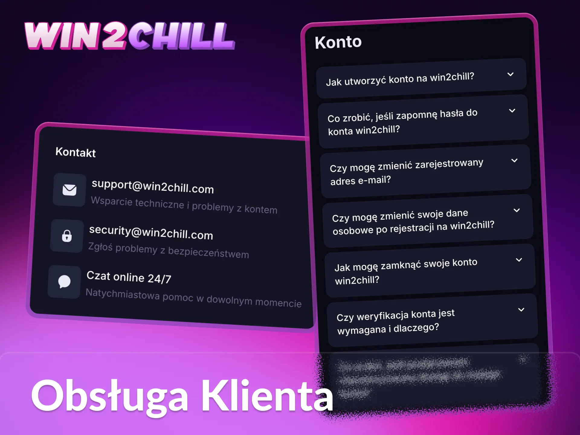 Pełna obsługa klienta Win2Chill jest dostępna w aplikacji natywnej.