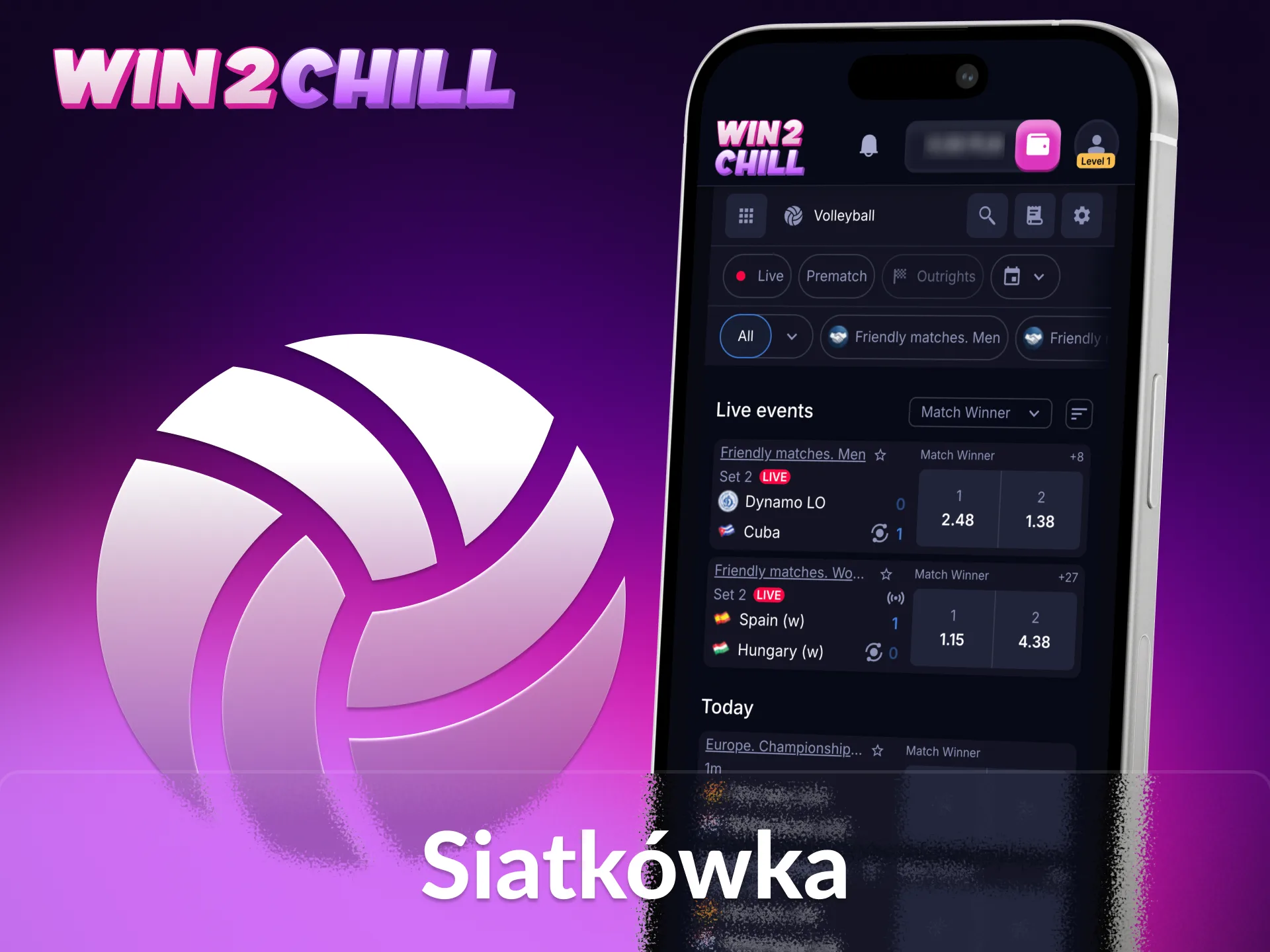 Wybierz swoje ulubione rynki siatkówki w aplikacji Win2Chill.