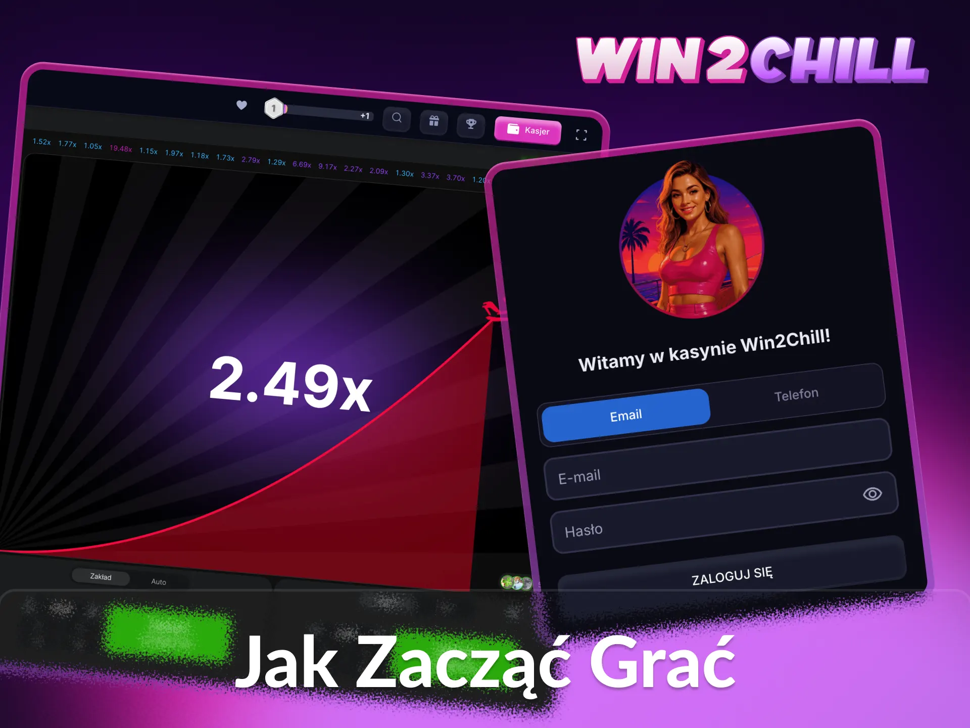 Wykonaj poniższe kroki, aby rozpocząć grę w Aviator na stronie Win2Chill.
