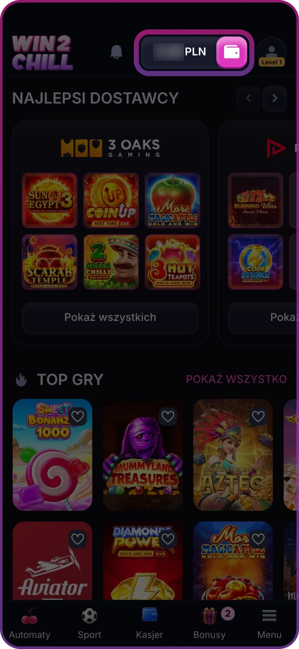 Sprawdź swoje saldo w kasie Win2Chill.