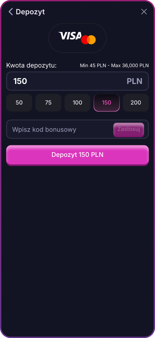 Wprowadź kwotę depozytu i potwierdź proces Win2Chill.