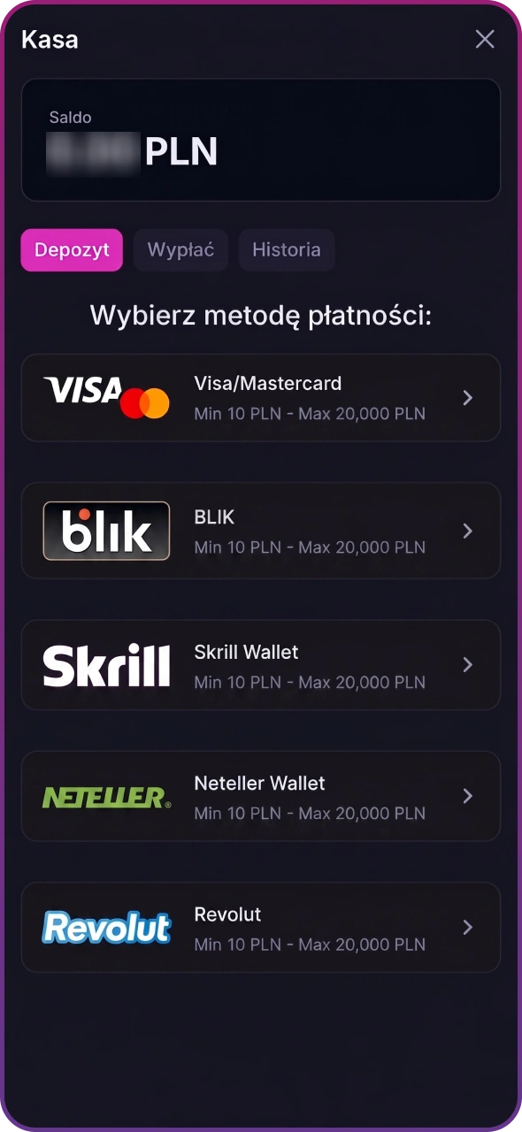 Wybierz preferowaną metodę płatności w Win2Chill.