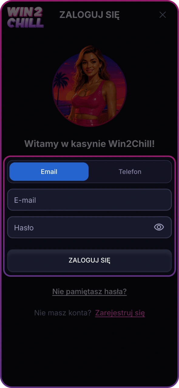 Zaloguj się na swoje konto Win2Chill używając swoich danych logowania.