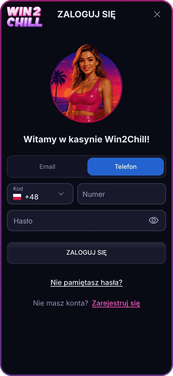 Użyj swoich danych osobowych, aby zalogować się na konto Win2Chill.