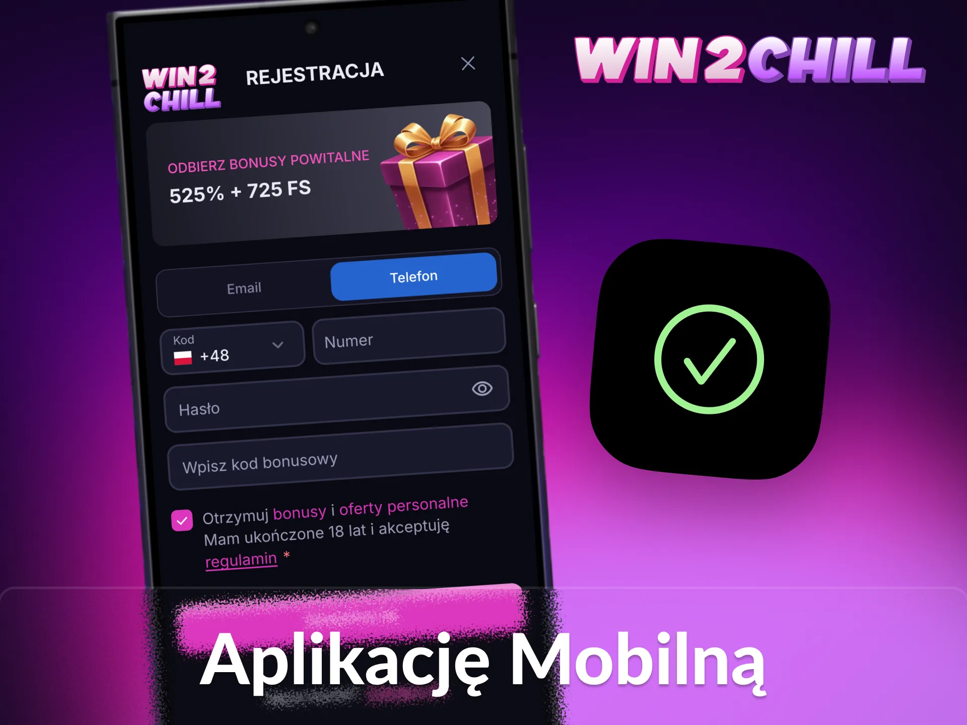 Pobierz aplikację Win2Chill, aby rozpocząć rejestrację na swoim telefonie komórkowym.